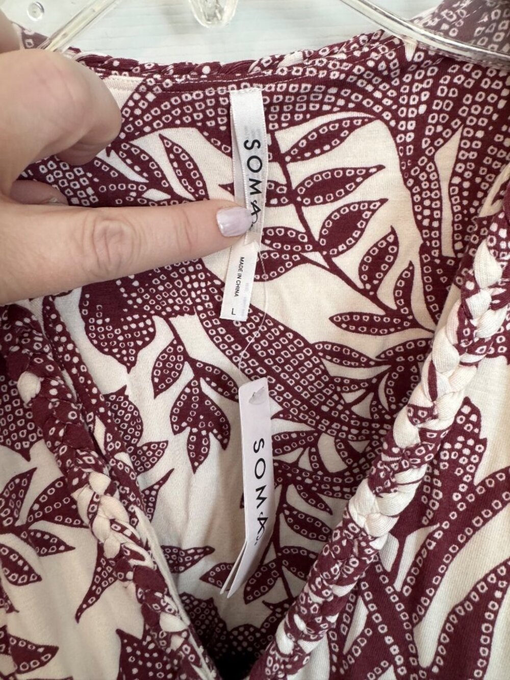 Soma Soft Jersey Caftan Palms Tropical Dress Maxi Pockets Built In Bra Large NWT - Picture 10 of 16